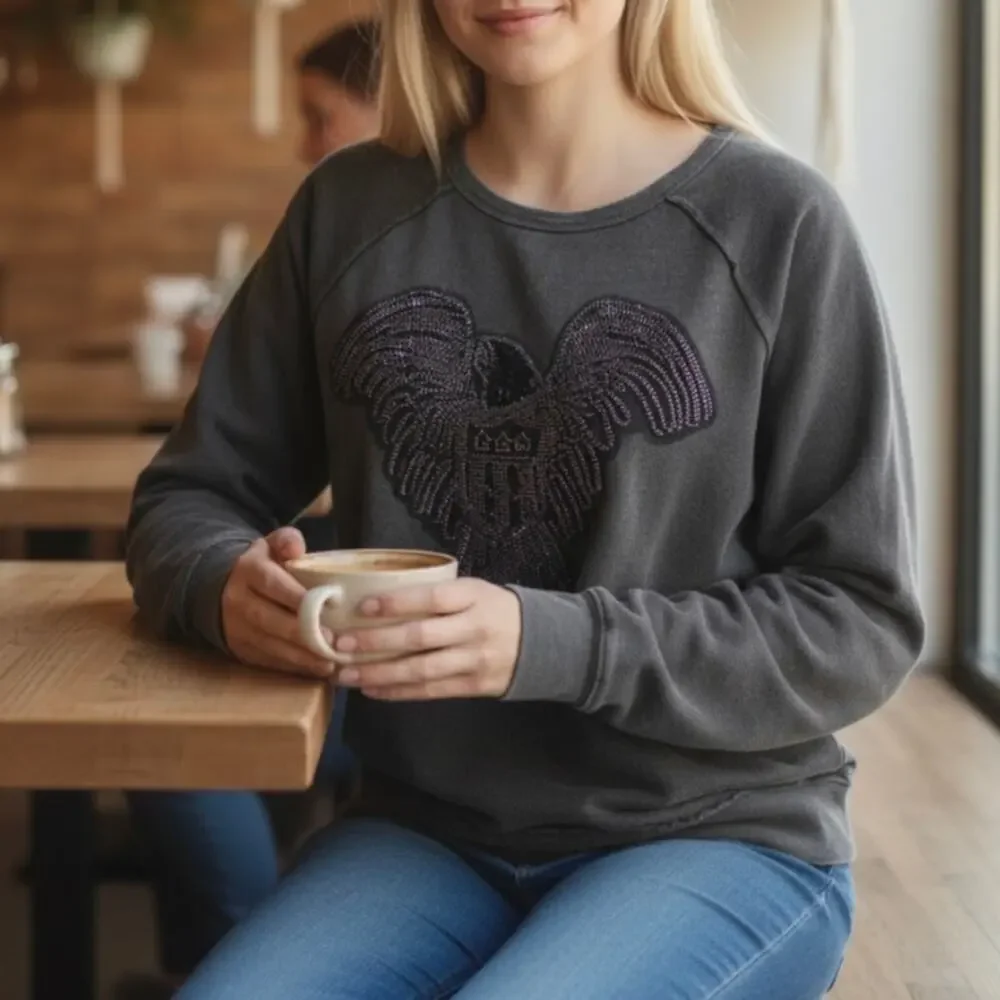 Denim & Supply Ralph Lauren Gray Cotton Embellished Eagle Pullover